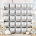 Silver Square Foil Balloons Wall, 25PCS Double Sided Metallic Chrome Silver Foil Square Balloon Backdrop Flat Tunnel Background for Birthdays Graduation Baby Shower New Year Eve Anniversary Engagement