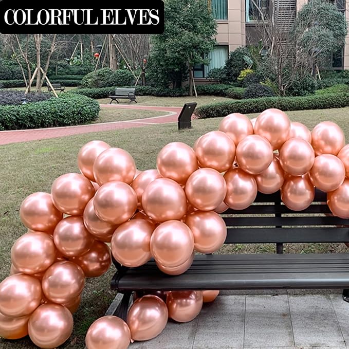 Rose Gold 12 Inch 100 Pcs Latex Metallic Chrome Balloons Helium Shiny Thicken Balloons Party Decorations (Rose Gold)