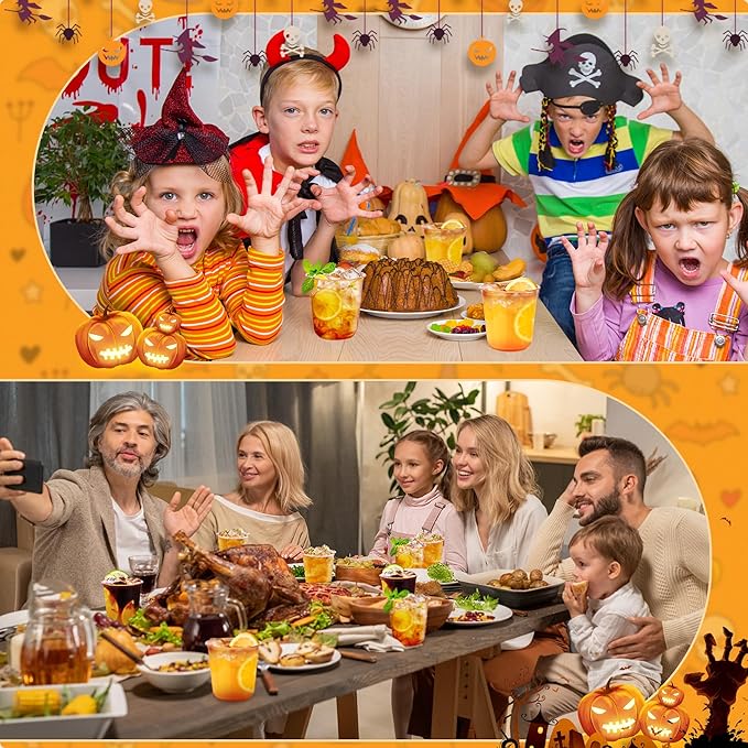 KesaPlan 50 Pcs Halloween Fall Orange Plastic Cups, 12 oz Disposable Stemless Wine Glasses, Plastic Cocktail Glasses for Juices Coffee Soda, Round Bottom Party Cups for Thanksgiving Wedding Party
