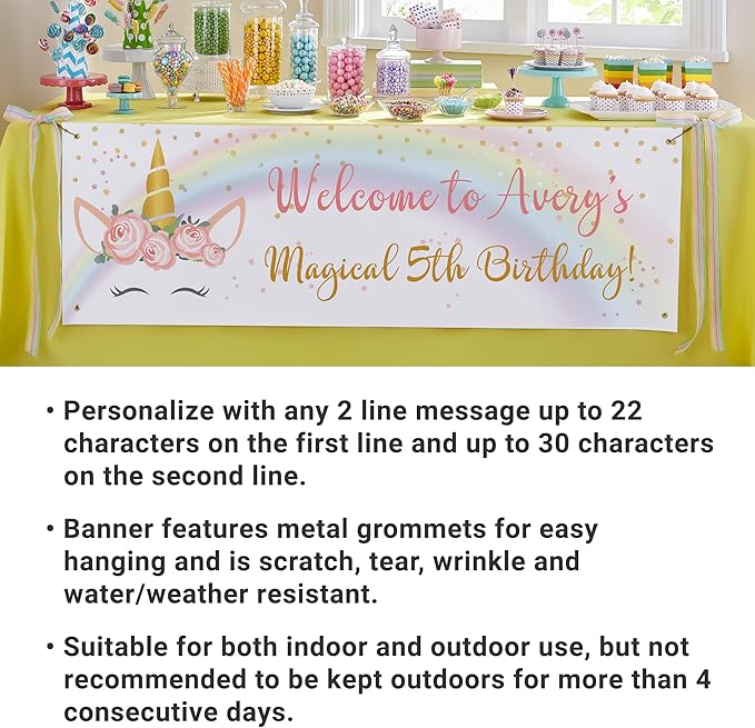 Let's Make Memories Personalized Unicorn Birthday Banner - Happy Birthday Banner for Kids - Custom Party Decorations - Indoor/Outdoor Vinyl - Any Name - Unicorn Party Decor - 8ft
