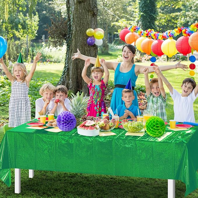 4 Pcs Iridescent Green Tablecloth Party Decorations, Holographic Foil Green Table Cloth, Disposable Rectangle Laser Table Cover for Baby Shower Wedding Birthday Witch Party Supplies, 54x108 Inch