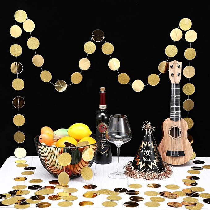 Syhood 10 Pcs Party Decorations Paper Dot Circle Garlands Glitter Streamers Hanging Banner Decor for New Year Baby Shower Wedding Birthday Backdrop Supplies (Gold)