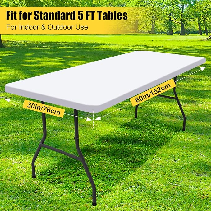 Smiry 2 Pack Rectangle Picnic Table Cloth, Waterproof Elastic Fitted Tablecloths, Washable Polyester Rectangular Patio Table Cover for Camping, Indoor and Outdoor (White, 30"x60")