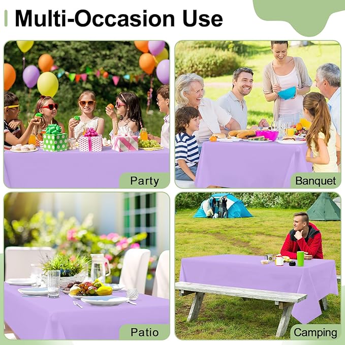 misaya 6 Packs Disposable Plastic Table Cloth, 54 x 108 Inch Waterproof Rectangle Tablecloth, Leakproof & Sturdy Decorative Table Covers for Easter, Picnic, Party and Outdoor, Lavender
