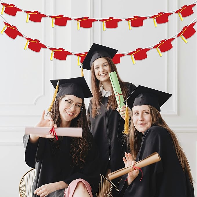 16PCS 2025 Graduation Banner, Hat Congrats Grad Banner with Tassel, Class of 2025 Banner Garland for High School College Graduation Party Decorations Supplies Decor