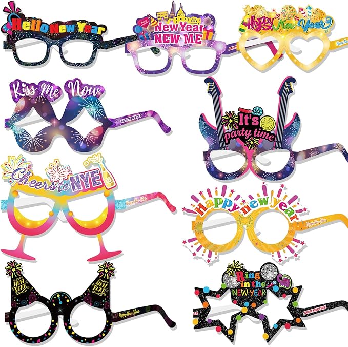 HOWAF 18 Pack Happy New Year Glasses Colorful 2026 Glasses New Years Eve Party Supplies Photo Props for Happy New Year Decorations NYE Party Favors Accessories