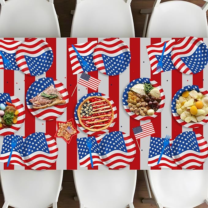 American Flag Patriotic Party Supplies - 4th of July Paper Plates, Napkins and Forks Set, Disposable Dinner Dessert Plates and Napkins for Memorial Day Independence Day Table Decorations, Serves 24