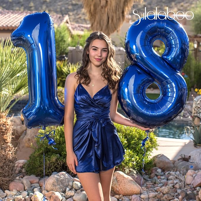 40Inch Navy Blue Number 18 Balloon Large Helium Royal Blue Number Balloons 0-9 Giant Digital 18th Foil Mylar Big Party Balloon for Boy Birthday Party Anniversary Graduation Decorations