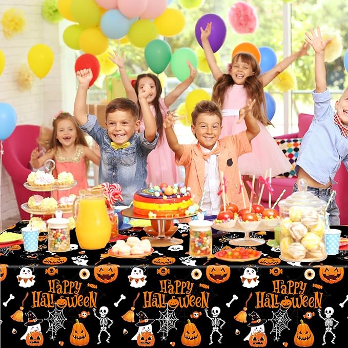 Halloween Disposable Plastic Tablecloth Halloween Party Decorations Supplies Rectangle Disposable Table Cover for Indoor Outdoor Party Decor, 2 Pack