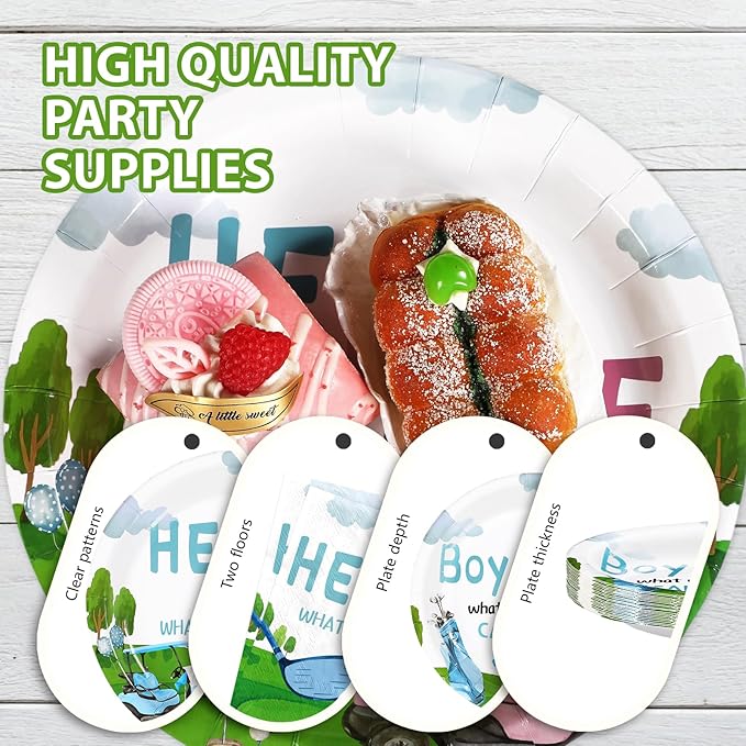 Grencian 96Pcs Golf Gender Reveal Party Supplies He She Theme Plates and Napkins Tableware Sets Pink and Blue Disposable Decoration for Baby Shower Newborn Pregnancy Boy Girl Birthday Party Serve 24