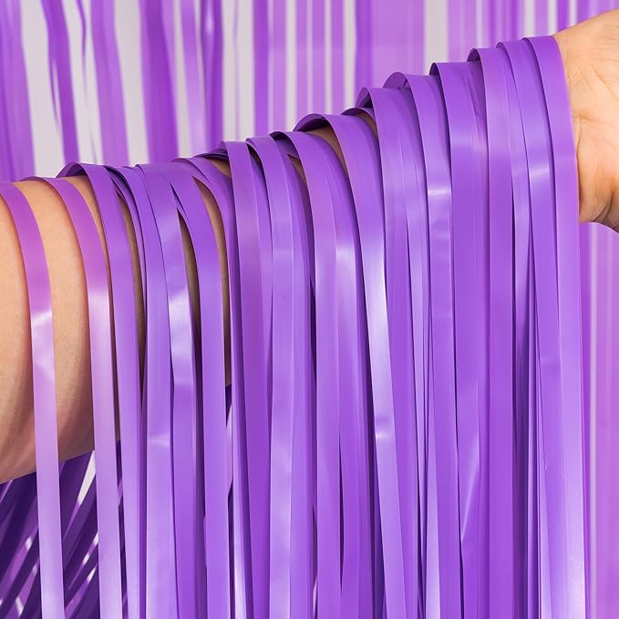 BRAVESHINE Tinsel Photo Backdrop Curtains - 2Pcs 3.2x8.2ft Pastel Purple Fringe Streamer for Easter/Valentines/Hunters/Anniversary/Birthday/Bachelorette/Engagement/Mermaid/Butterfly Party Decorations
