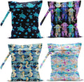4 Pack Wet Bag for Swimsuit, Beach Travel Essentials Wet Dry Bag, for Sunscreen Toiletry Dirty Clothes Yoga Gym Diaper, Friend Summer Beach Vacation Gifts. Marine Life Theme