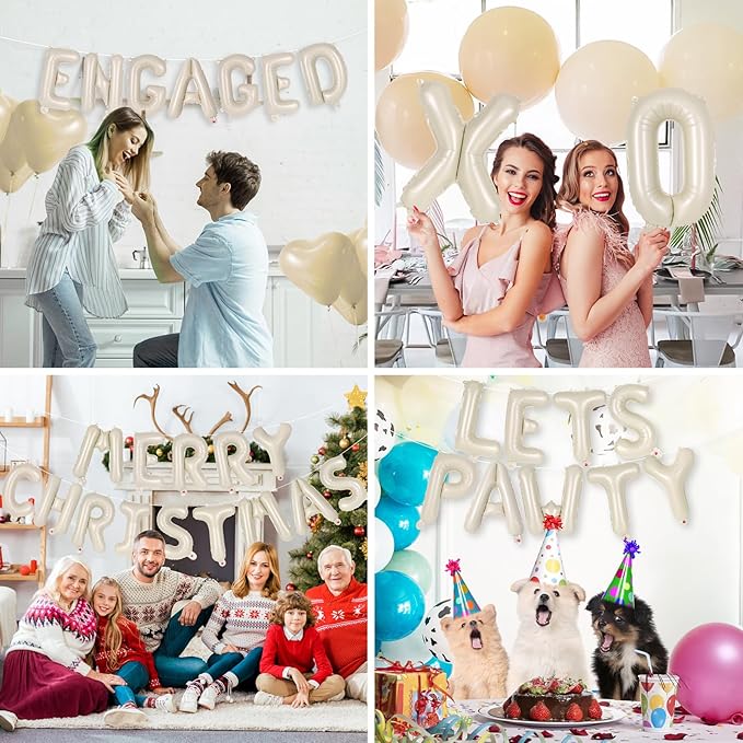 26 Pcs Cream Letter Balloons,16 Inch Foil Alphabet Letter Balloons,Letter A-Z Balloon Banner Custom Phrase Balloon for Birthday Party Wedding Anniversary Decoration (Cream 26pcs)