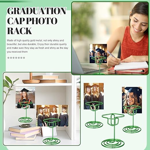 Rtteri 30 Pcs Grad Cap Graduation Picture Display 2 Inch Green Photo Holders for Centerpieces Graduation Table Number Holders Card Stands for Class of 2026 Grad Party Supplies