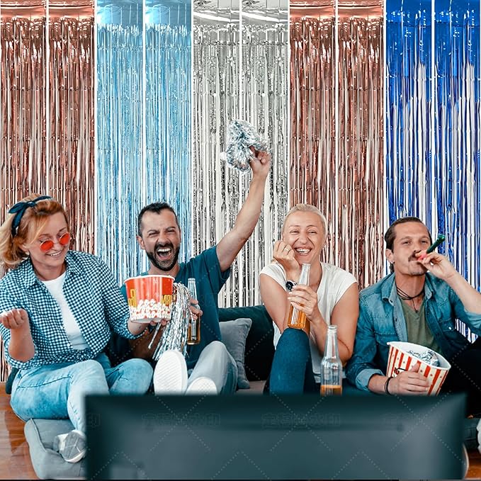 5 Pack Silver Foil Curtain Backdrop Metallic Tinsel Foil Fringe Curtains Photo Booth Props for Birthday Wedding Engagement Bachelorette Christmas Holiday Celebration Party Decorations Supplies