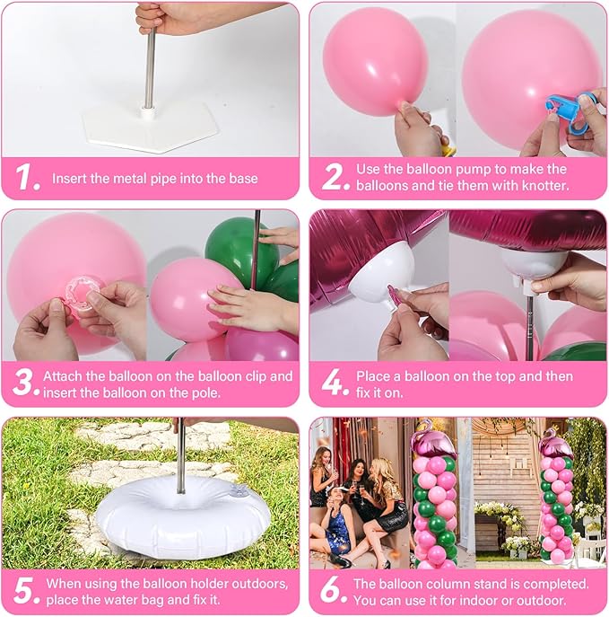 2 Sets Tropical Flamingo Balloon Column Stand Kit with 102 Pink Green Flamingo Foil Balloons Animal 5.57ft Adjustable Balloon Tower Stand with Bases Adjustable Arch Column for Luau Party Decor