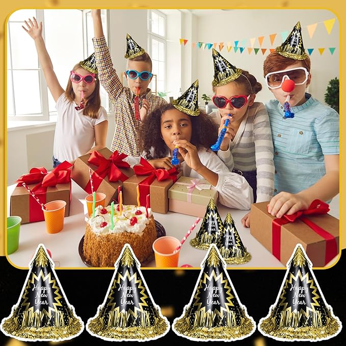 New Year's Eve Party Supplies Includes Black Cone Hats Headbands Tiaras for Eve Party Accessories
