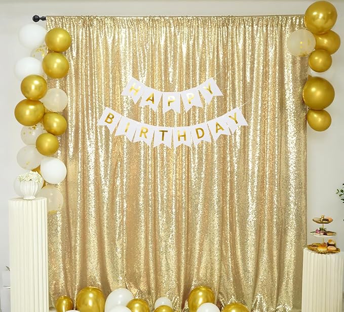 Light Gold Backdrop Photobooth Sequin 4FTx7FT Glitter Curtains for Birthday Party Wedding Wall Decoration