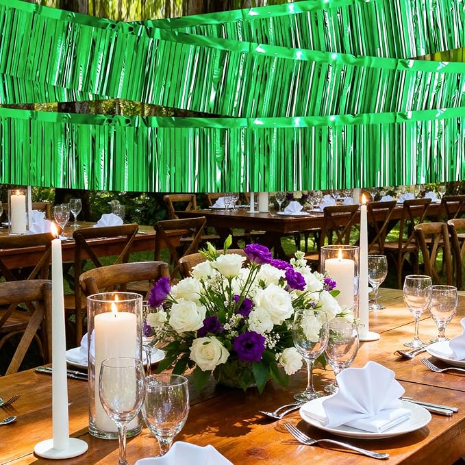 4 Packs Foil Fringe Garland Tinsel Streamers Shiny Wall Hanging Birthday Banner Backdrop for Graduation Wedding Anniversary Celebration Happy Birthday Party Decorations Green