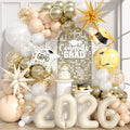 Sand White Gold Balloon Arch Kit, Graduation Balloon Garland Sand Gold White Balloons with Foil Star Confetti Balloons for 2026 College High School Graduation Decorations Class of 2026