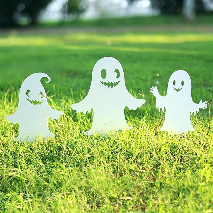 Halloween Decorations Ghost Metal Garden Stakes Decor for Outside Gifts for Women/Men,White Silhouette Statues Outdoor for Yard Art, Lawn, Backyard, Pathway, Patio Decorative Easter
