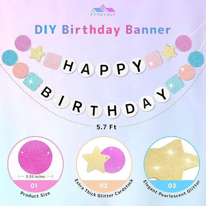 145 Pcs DIY Friendship Bracelet Birthday Banner, 5.4 ft Glitter in My Birthday Era Banner Era Tour Decorations for Classroom Party Supplies