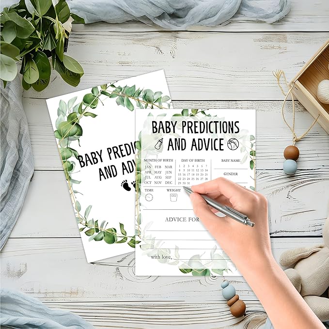 Greenery Eucalyptus Baby Shower Game Cards, Tropical Jungle Gender Reveal Party Supplies, Neutral Design for Boys Girls, 30 Set Gifts for New Parents (Green013)
