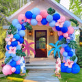 Pastel Blue and Pink Balloon Garland Arch Kit 132Pcs royal blue and baby pink Balloons for Summer Hawaii gender reveal Baby shower Hawaii cartoon halloween trunk or treat birthday party decorations
