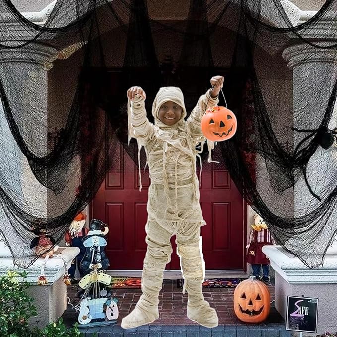 Halloween Creepy Cloth -1 Pack Black- 315x85 Inch Cotton Gauze Fabric - DIY Spooky Decor for Haunted House,Spider Web,Ghost - Indoor Outdoor Halloween Party Decorations