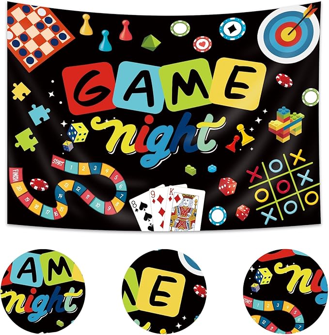 Imirell Game Night Backdrop 7Wx5H Feet Chess Card Game On Playing Puzzles Gamble Gamer Gaming Birthday Photography Backgrounds Photo Shoot Decor Props Decoration Polyester Fabric