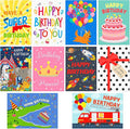 Hooqict Birthday Cards for Kids (4"x6") 10 Assorted Happy Birthday Cards with Envelopes and Greetings Inside (Carnival, Princess, Cake, Animals, Space, Gift Box, Balloons) for Boys Girls 1 2 3 4 5+