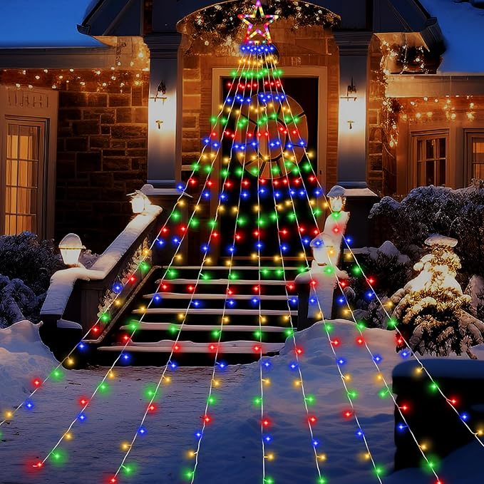 Christmas Decorations Outdoor,11.5 ft 317 LED Star Christmas Tree Lights,8 Memory Lighting Modes&Timer Star Light for Yard,Wedding,Party, Decorations(Multicolor)