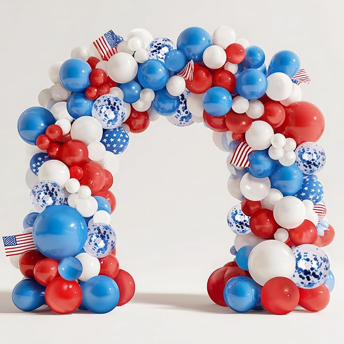 Party Spot! 272 pcs 4th of July Birthday Party decorations,16 Tableware Sets,“USA” Balloons, Paper Plates, Patriotic Party Decorations, Independence Day Party Decoration, Tablecloth, Flag
