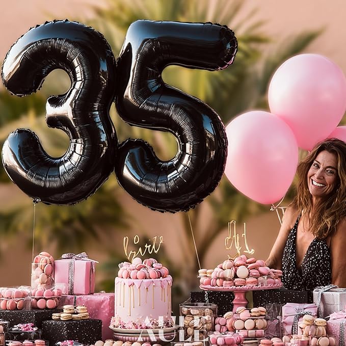 AULE 40 Inch Big Black 5 Balloon Number Large Foil Helium Number Balloons 0-9 Jumbo Giant Happy 5th Birthday Party Decorations for Boy or Girl Huge Mylar Anniversary Party Supplies