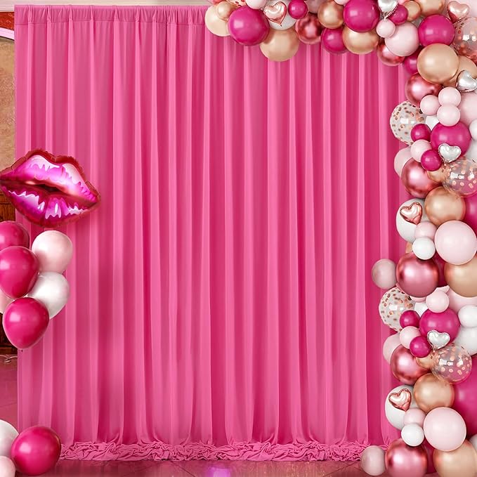 8x10FT Hot Pink Backdrop Curtains for Wedding Parties, Wrinkle Free Polyester Fuchsia Photography Backdrop Drapes for Baby Shower Birthday Parties Valentines Decorations 4x10ft,2 Panels