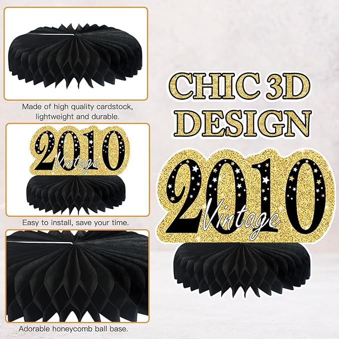 9Pcs Black Gold 16th Birthday Decorations Honeycomb Centerpieces for Boys Girls,Happy 16th Birthday Centerpieces Tables Toppers Party Decorations Supplies 16th Table Sign Decor