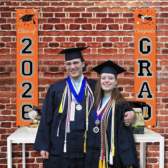 DAZONGE 2026 Graduation Party Decorations Orange and Black - Congrats Grad Banner Party Supplies - Graduation Decorations Class of 2026 for Any Schools or Grades
