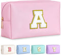 TOPEAST Mothers Day Gifts - Initial Makeup Bag, Birthday Gifts for 4 5 6 7 8 9 10 11 12 Year Old Teen Girls, Teacher Gift Graduation Gift, Personalized Preppy Cosmetic Bags Toiletry Bag (Pink A)