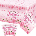 QZYL 3 Pack Mothers Day Table Cloths, 108" x 54" Mother's Day Decorations, Plastic Pink Disposable Table Decor with Roses Floral Flowers, Waterproof Rectangular Tablecloth for Best Mom Party Supplies
