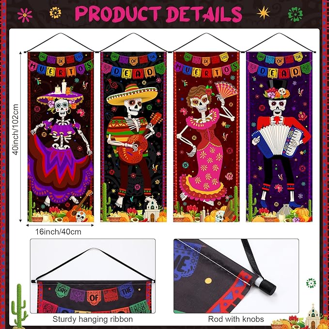 Panelee 4 Pcs 4th of July Decorations Patriotic American Flag Eagle Porch Banner Independence Day Hanging Banner Porch Signs for Independence Memorial Veterans Day Wall Indoor Outdoor Decor(Mexican)