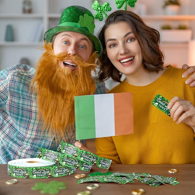 Cholemy 1000 Pcs St. Patrick's Day Party Favors Shamrocks Raffle Tickets Roll Green Numbered Door Drinks Game Ticket for Irish Saint Patty's Day Carnival Party Decorations Supplies(Luck Shamrocks)