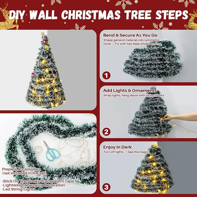 32.8FT RAINFLOW White Green Christmas Garland - Christmas Tinsel Garland Decorations for Xmas Tree Fireplace Mantel Stairs Railing Winter Theme Party Wedding Supplies Indoor Outdoor Holiday Decor