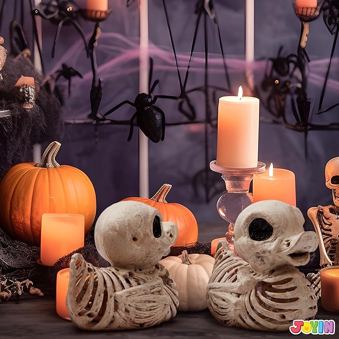JOYIN 2 PCS 4.5” Duck Skeleton Plastic Bones Halloween Decorations for Spooky Animal Courtyard Halloween Graveyard Decor, Indoor Outdoor Prop Party Trick or Treat Decor