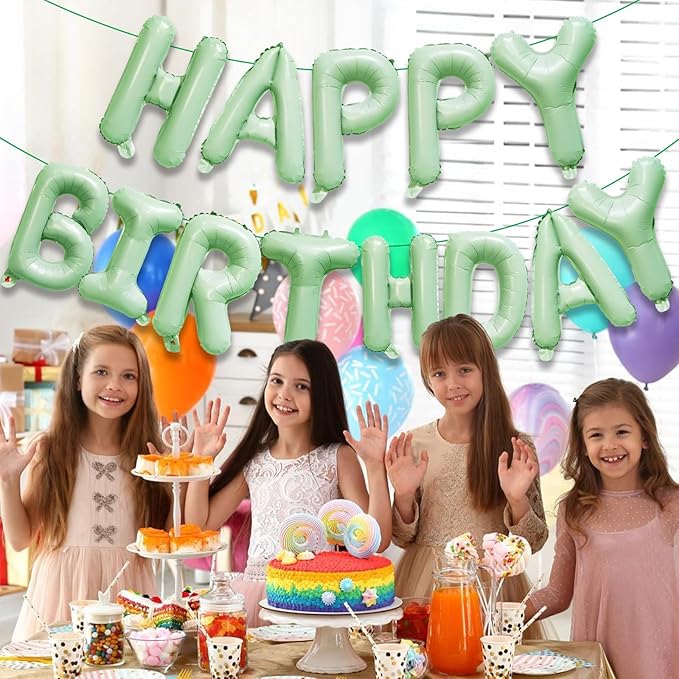 KALOR Olive Green Happy Birthday Balloons Banner, 16 Inch Mylar Foil Letters Balloon Sign for Birthday Party Decorations Photo Booth Backdrop