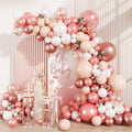 147PCS Rose Gold Balloon Garland Arch Kit, Pearl Rose Gold Metallic White Nude Balloons with Confetti for Wedding Bridal Shower Princess Party Girl Birthday Baby Shower Decorations