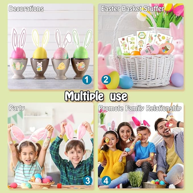 PARTYWIND Glow Easter Basket Essentials Temporary Tattoos for Kids, 100 Styles Luminous Fake Tattoo Stickers with Easter Eggs/Rabbits/Chicks, Party Supplies Goodie Bags Stuffers for Basket