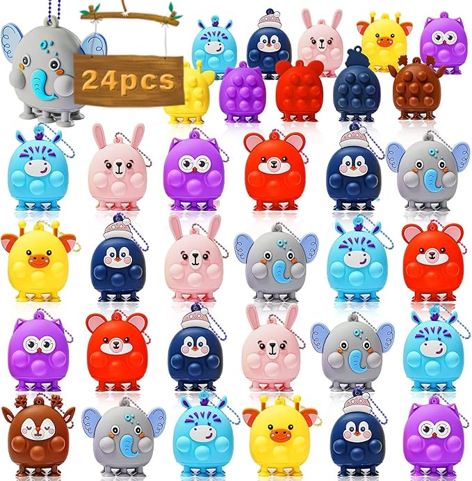 24 Pcs Party Favors for Kids, 3D Animal Pop Fidget Toys Bulk, Sensory Bath Suction Toys for Toddlers, Carnival Treasure Classroom Prizes Box Toys, Fidget Stocking Stuffers Birthday Party Gifts