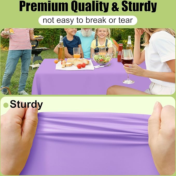 Smiry Disposable Table Cloth - 15 Pack, 54 x 108 Inch Waterproof Rectangle Tablecloths for Parties, Decorative Plastic Table Cover, Leakproof & Sturdy, Lavender