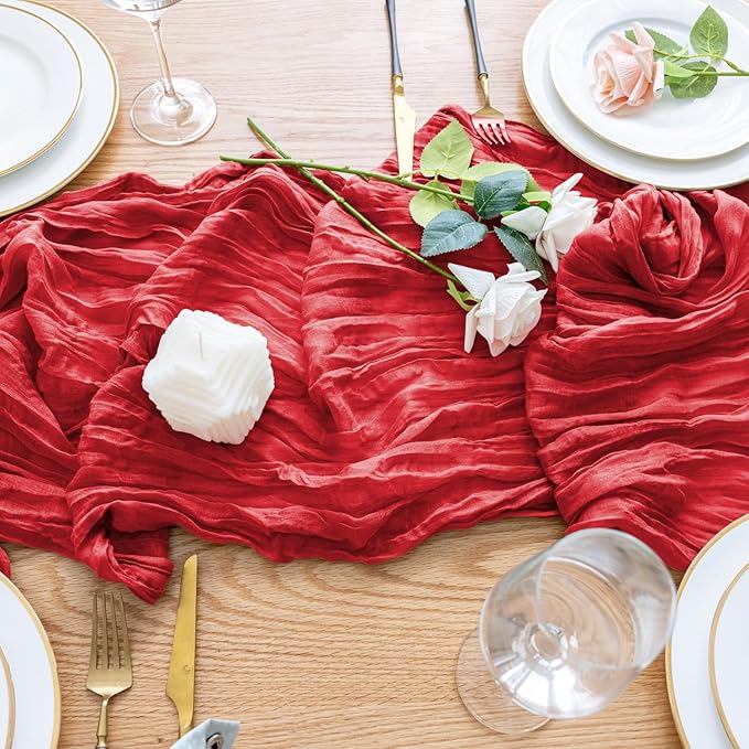 Wokceer Cheesecloth Table Runner 12Pack 10FT Red Gauze Christmas Fall Cheese Cloth Table Runner for Party Long Rustic Sheer Thanksgiving Table Runners for Baby Bridal Shower Wedding Easter Table