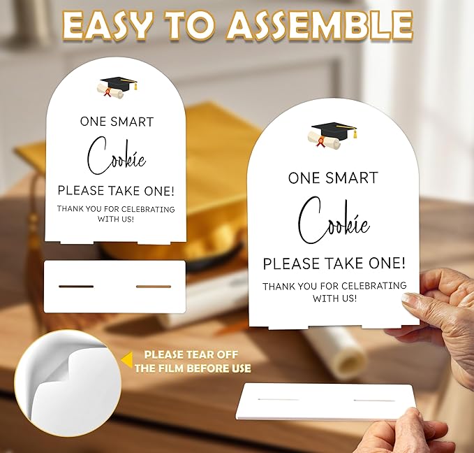 Graduation One Smart Cookie Sign, 6 x 8 Inch White Arch Acrylic Grad Party Sign with Holder, Graduation Cookie Sign, Grad Decor, High School College Party Supplies - DL05